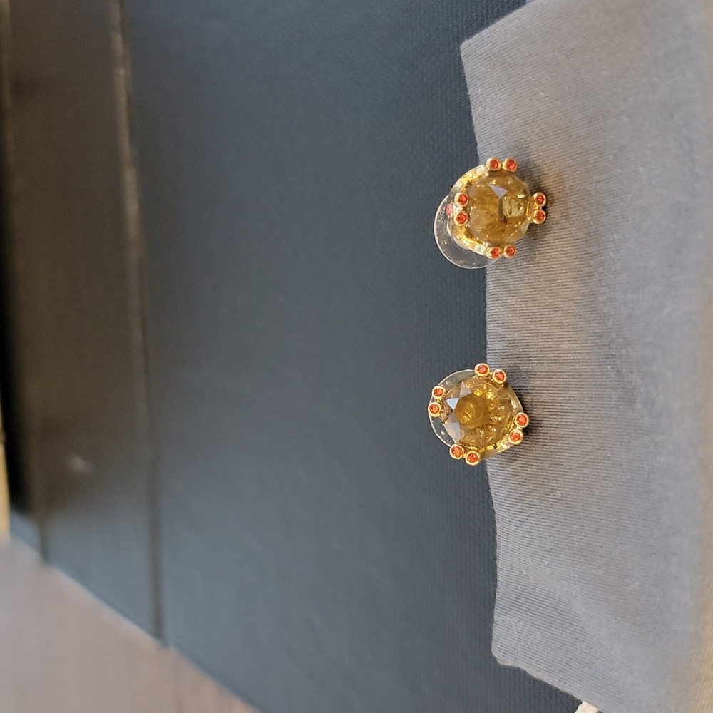 Kate Spade large brown topaz earrings with coral color stone accents